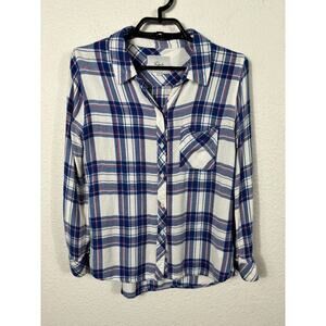 Rails Flannel Top Womens Small Blue Plaid Long Sleeve Button Up Rayon